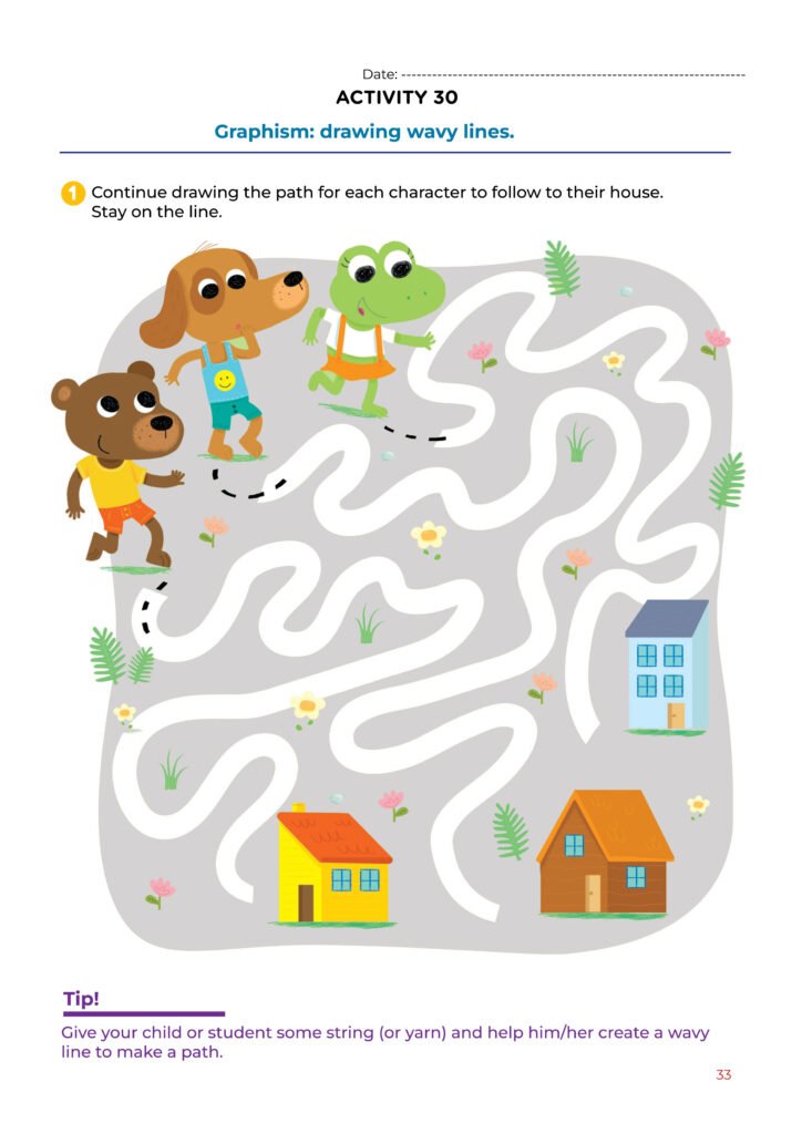 Free 'Drawing Wavy Lines' activity sheet, a great tracing activity for focus in children.